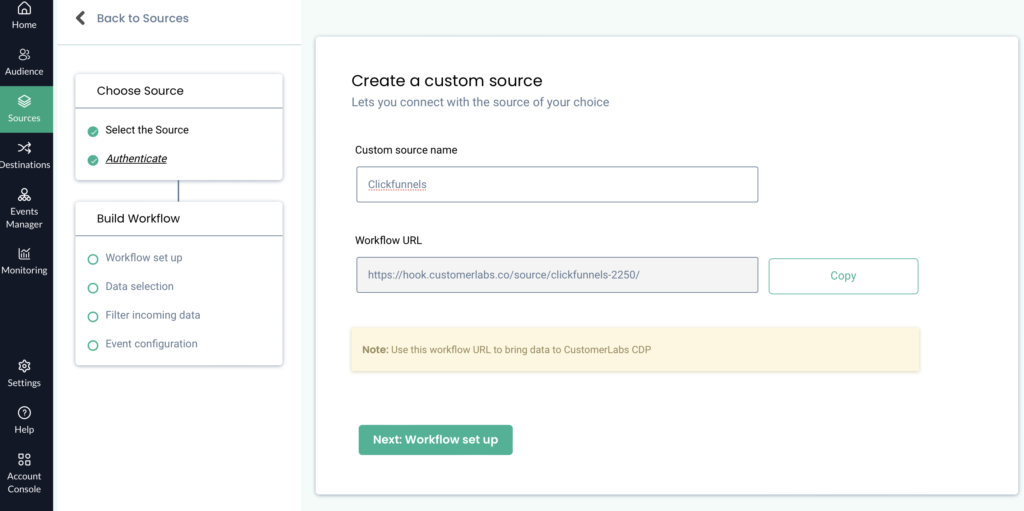 Clickfunnels as source screenshot in CustomerLabs Dashboard
